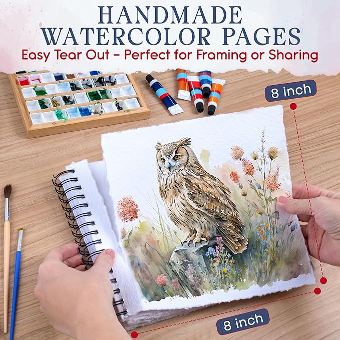 Wanderings Tear Out Watercolor Journal - 8"x8" - Premium Art Journal with Handmade Deckle Edge Paper Featuring 350 GSM Cold Press Paper for Scrapbook, Watercolor Album, Sketchbook, Drawing Pad