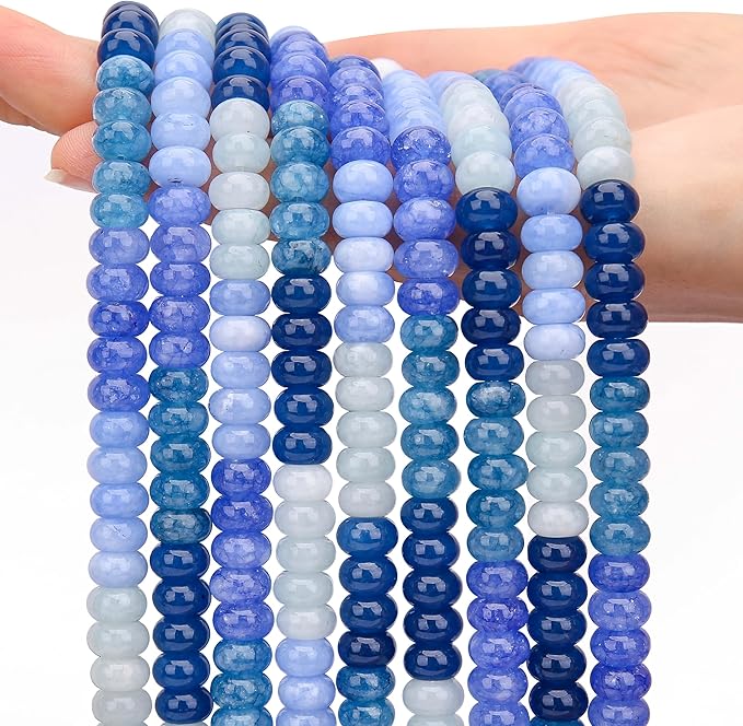 2 Strands (150PCs) Blue Shade Jade Rondelle Beads, 5 * 8mm Gemstone Loose Spacer Abacus Disk Beads for DIY Bracelet Necklace Earrings Jewelry Making, Craft Supplies Beading Kit