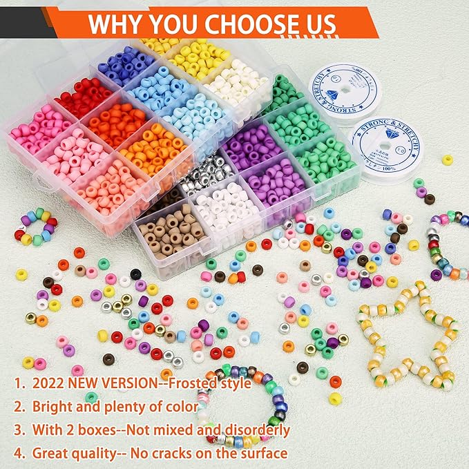 greentime pony beads kit, 2800 pcs opaque matte bead for bracelets crafts kandi beads hair bead for braids frosted beading kit for bracelet making friendship necklace diy crafts (9mm 24colors)
