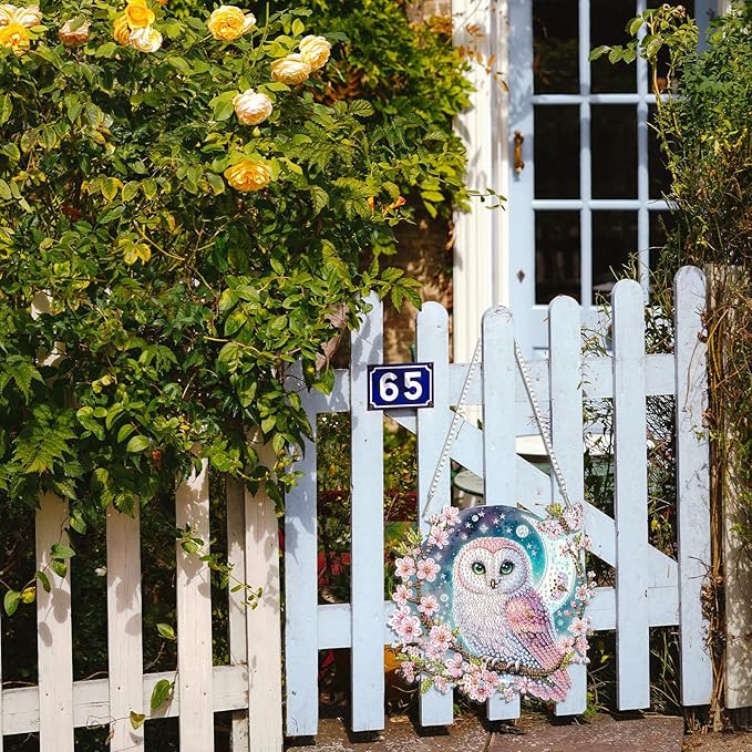 DOMROM Owl Diamond Art Hanging Kit for Adult, Special Shaped Rhinestone, 5D Diamond Art Painting Window Pendants, Home Wall Art Hanging Kits, Double Sided Hanging Ornament 5.1x7.6in
