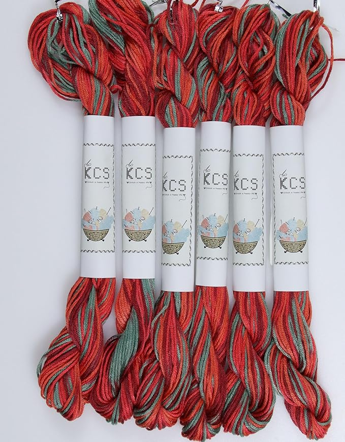 KCS Big skeins of 25 Meters Size 25 Color Variegated Cross Stitch Stranded Threads,6 skeins,4517