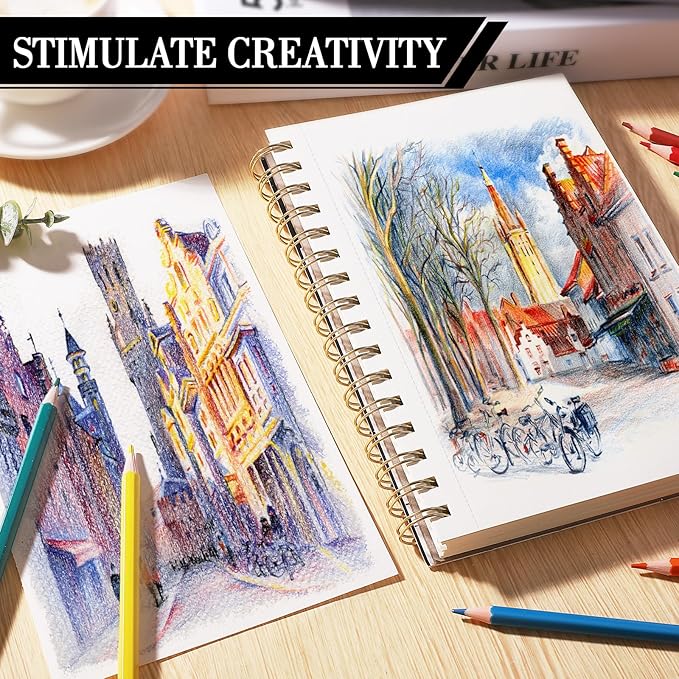 Sketch Book with 12 Color Pencil Set, 90 Sheets Spiral Sketchbook for Drawing (68lb/100gsm), Acid-Free Sketch Pad, Art Paper Drawing Supplies for Artist Gifts Christmas(9×12 inch)