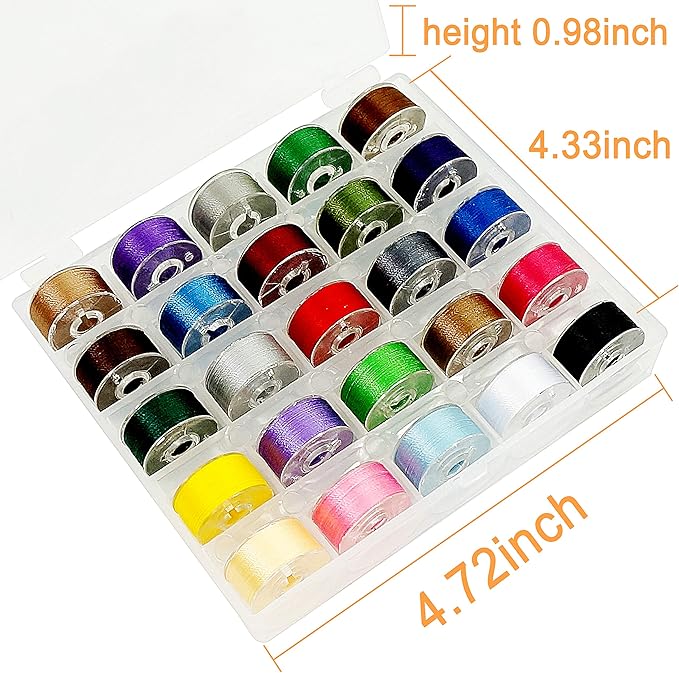 New Brothread 25pcs Assorted Colors 70D/2 (60WT) Prewound Bobbin Thread Plastic Size A SA156 for Embroidery and Sewing Machine DIY Embroidery Thread