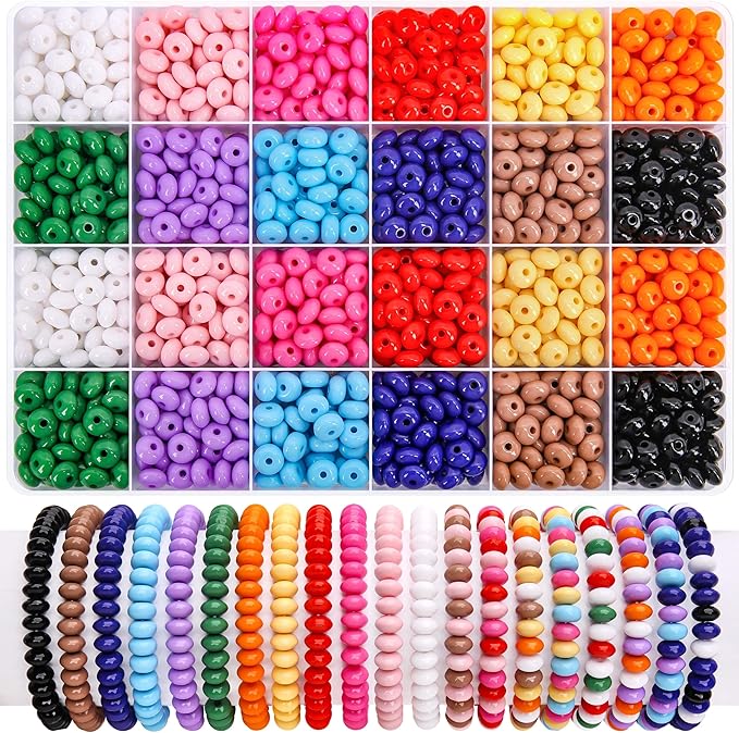 BONNY BOXX 1200PCs Acrylic Rondelle Beads Set, 4 * 8mm Colorful Flat Round Abacus Disc Spacer Beads, 12 Assorted Colors for DIY Jewelry Making, Bracelets, Necklaces, Earrings, Crafts Supplies