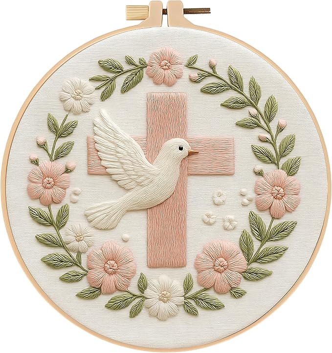 JJFox Embroidery Kit for Beginners and Adults, DIY Hand Embroidery Starter Kit with Cute Pattern, Cross Stitch Needlepoint Set with Hoop, Threads and Instructions (Cross)