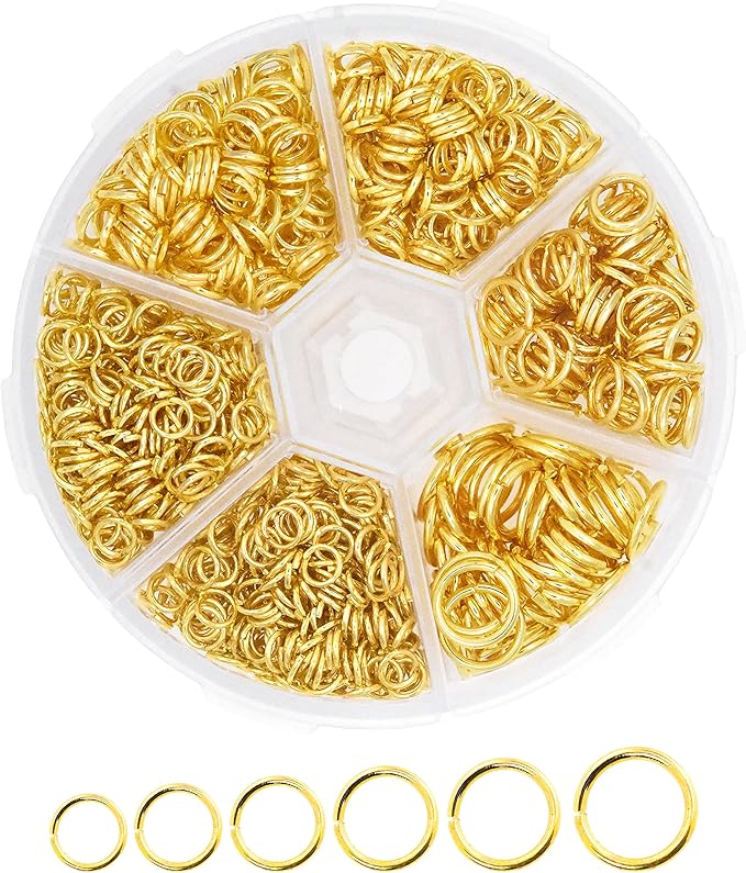 Mandala Crafts Assorted Gold Color Jump Rings Jewelry Findings Metal O Rings for Jewelry Making Supplies - 1250 4mm to 10mm Small Open Jump Rings Kit for Necklace Earring