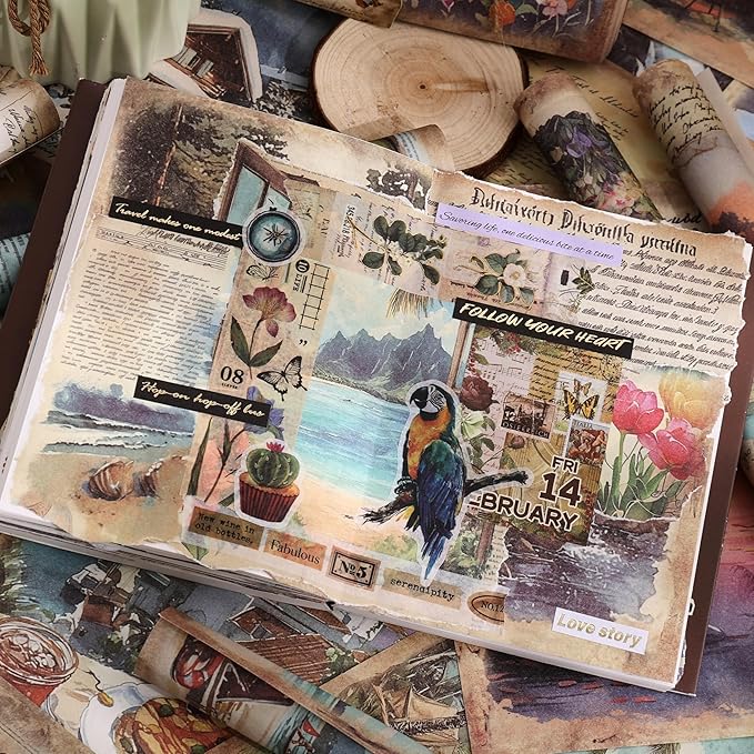 160 Sheets Vintage Scrapbook Paper Set - 8 Nature Impressions Themed Aesthetic Natural Scenery Patterns, Journaling Scrapbooking Supplies Craft Decoupage Papers Kit, for Junk Journals Collage Making