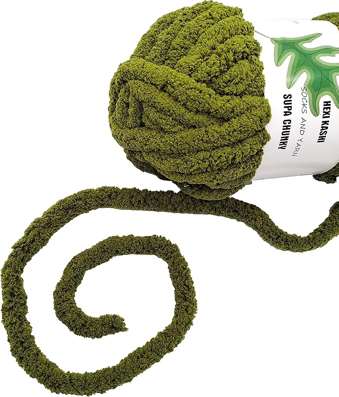 DDL&HEXI 2 Park Super Chenille Chunky Yarn,Blanket Making Kit,Jumbo Knitting Yarn 2x8oz 226g per Bag (Olive Green)