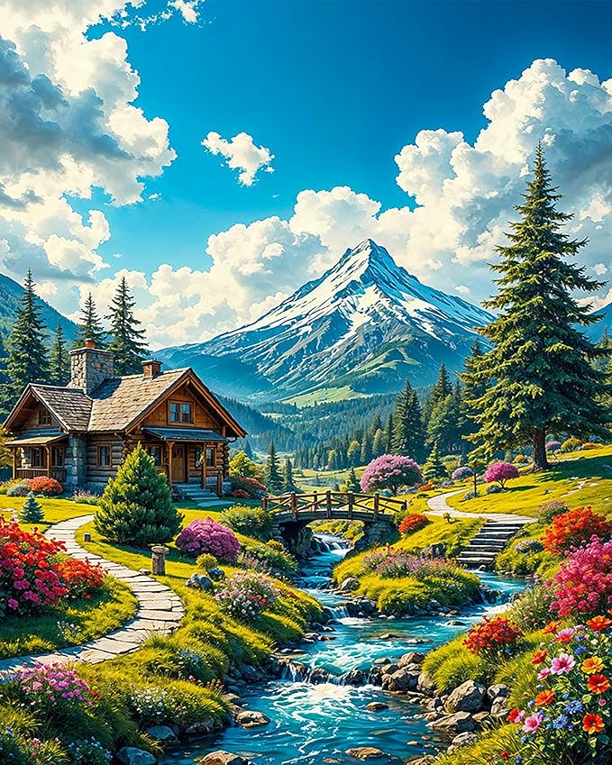 Landscape Paint by Numbers Kit for Adults Beginner- Mountain Adult Paint by Number Kits on Canvas, Easy Adults' Paint-by-Number Kits Oil Painting Craft Supplies for Gift Home Wall Decor 16x20in