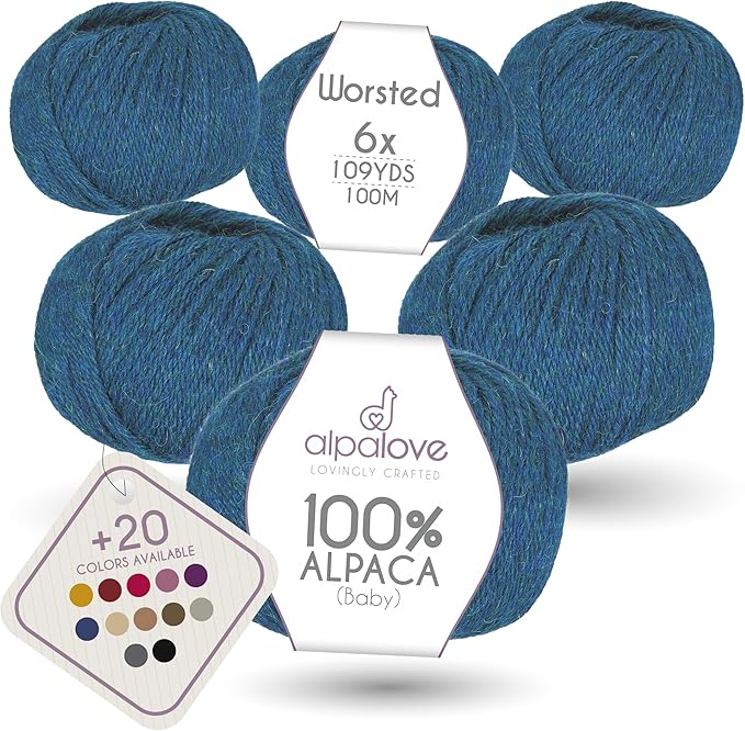 Worsted Set (6 x 1.75 oz) Super Soft Baby Alpaca Knitting Yarn Deep Ocean 656 Yards