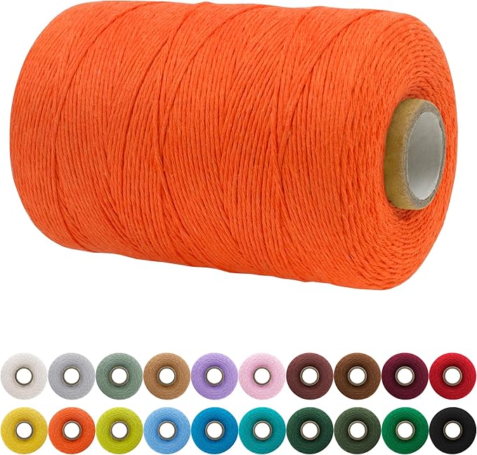 JeogYong Single Strand Macrame Cord 1mm x 426 Yards (1279 Feet) Soft Cotton Rope Macrame Yarn 1 mm Macrame Cord, Macrame Supplies for Crafts Wall Hangings Plant Hangers Decorations (Orange)