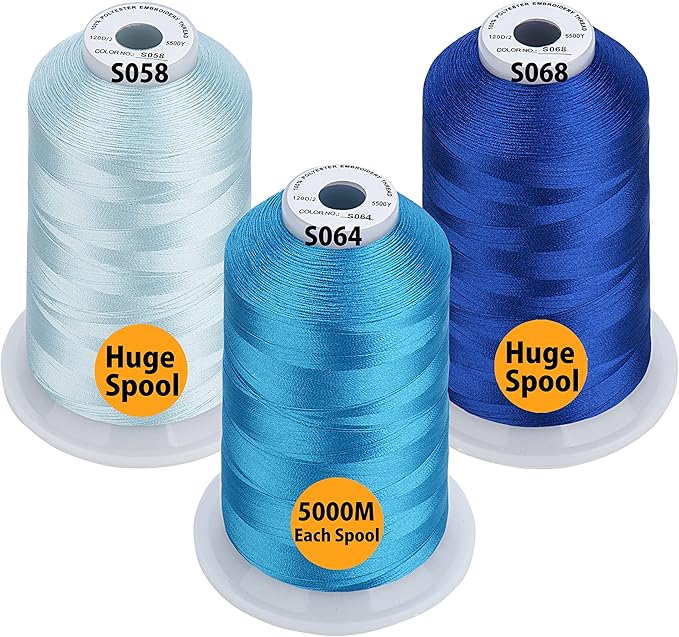 Simthread - 33 Selections - Various Assorted Color Packs of Polyester Embroidery Machine Thread Huge Spool 5500Y for All Sewing Embroidery Machines - 3 Differ Blue Colors 1
