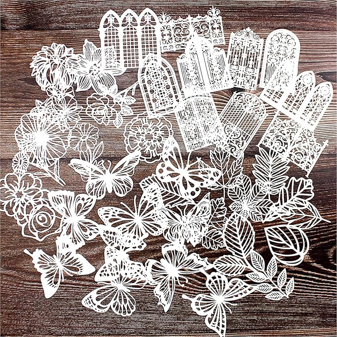 Diuhofart Vintage Scrapbook Embellishments Paper Cutout Lace for Scrapbooking Supplies, 40 Pcs Large Decorative Paper for DIY Craft Wedding Album, Junk Journals, Card Making
