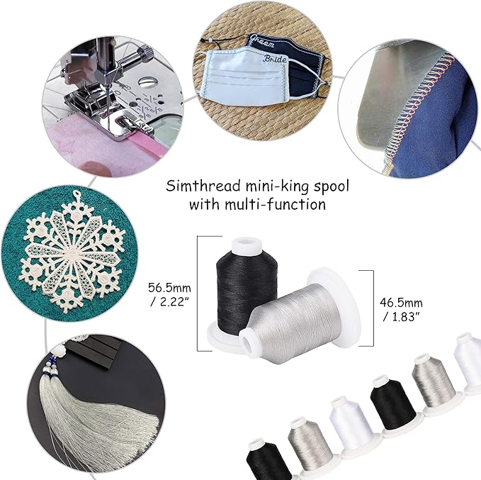 Simthread Embroidery Machine Thread Kit 800Y 21 Spools Black White and Silver Grey Colors for Professional Embroidery Design