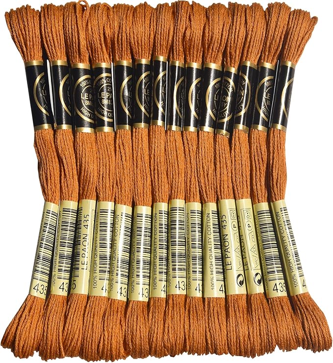 LE PAON Embroidery Floss, 14-Pack Six Strands 100% Long Staple Cotton Embroidery Thread, 8.7-Yard，Color Number：435,Very Light Brown