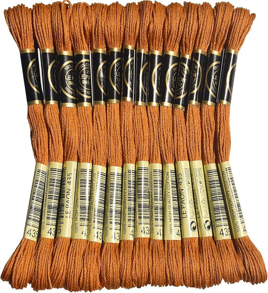 LE PAON Embroidery Floss, 14-Pack Six Strands 100% Long Staple Cotton Embroidery Thread, 8.7-Yard，Color Number：435,Very Light Brown