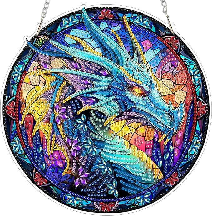 MXJSUA Diamond Art Hanging Kits for Adults Beginners, Dragon DIY Acrylic Special Shaped Crystal Diamond Gem Art Pendant Drills Painting Ornament for Home Wall Decor and Gift