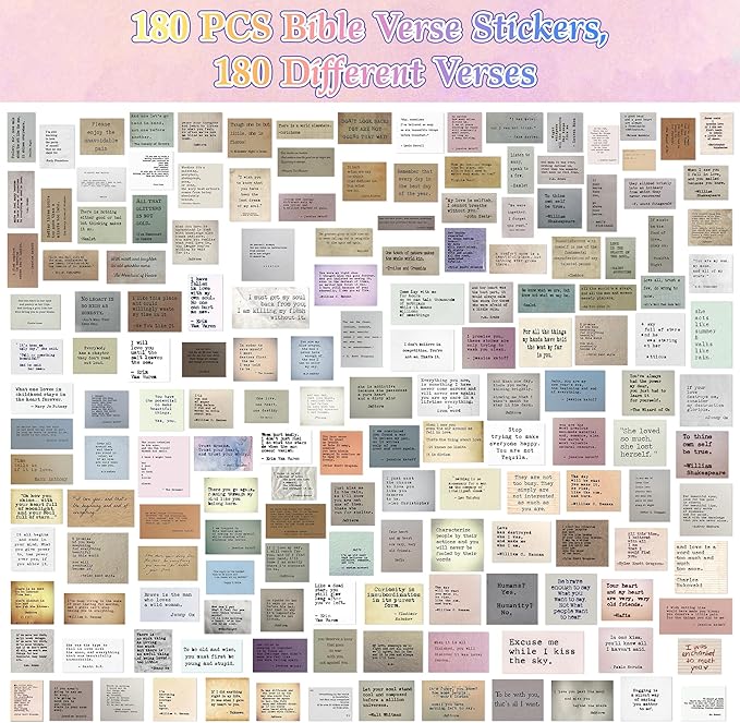 180PCS Bible Verse Stickers, No Repeat Christian Inspirational Quote Sticker, Typewriter Vintage Scrapbooking Stickers,Bible Study Supplies for Water Bottle, Planner Bullet Junk Journal Laptop