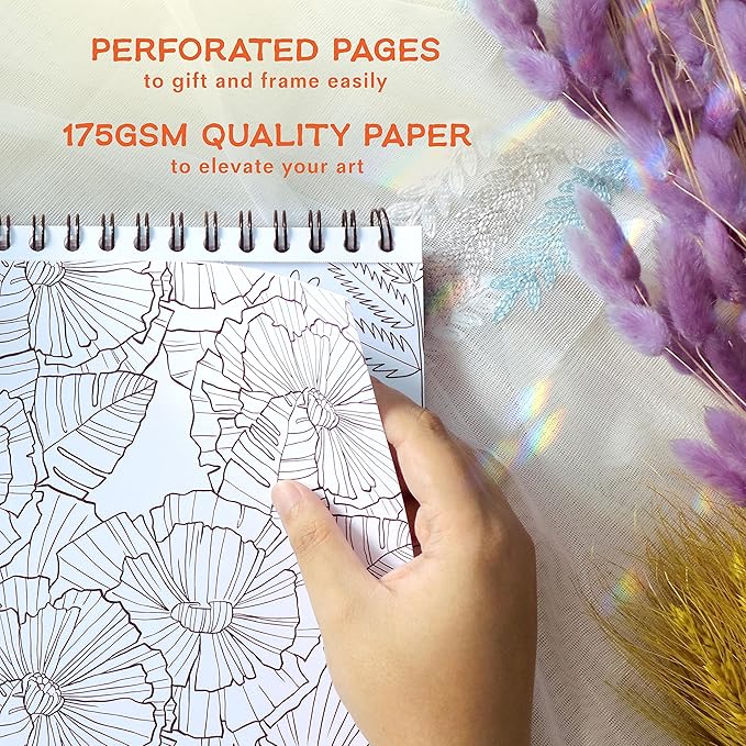 ColorIt Colorful Patterns, Volume II Spiral Bound Adult Coloring Book, 50 Illustrations Inspired by Nature, Animals, Plants & Flowers, Thick Paper, Perforated Edges, Hardback Covers & Ink Blotter