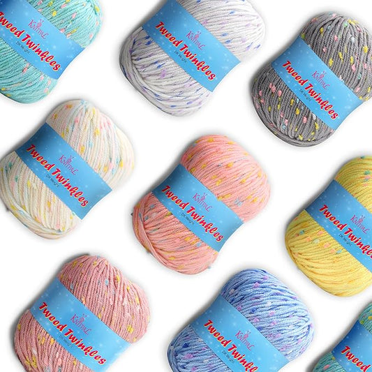 Tweed Twinkles Soft Baby Yarn for Crocheting, 8-Pack (696Yds / 400G), Free Patterns - Acrylic Baby Blanket Knitting Yarn with Flecks - Size 3 DK Light Worsted Weight - Pastel Pack
