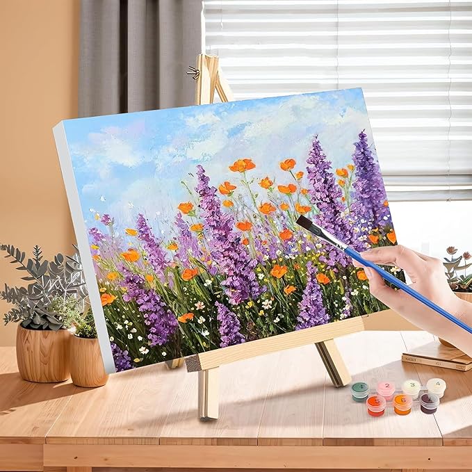 xackcme Flower Paint by Numbers for Adults with Framed Canvas, Wooden Easel, Acrylic Oil Painting Kits, Perfect for Home Wall Decor (16x20 inch)