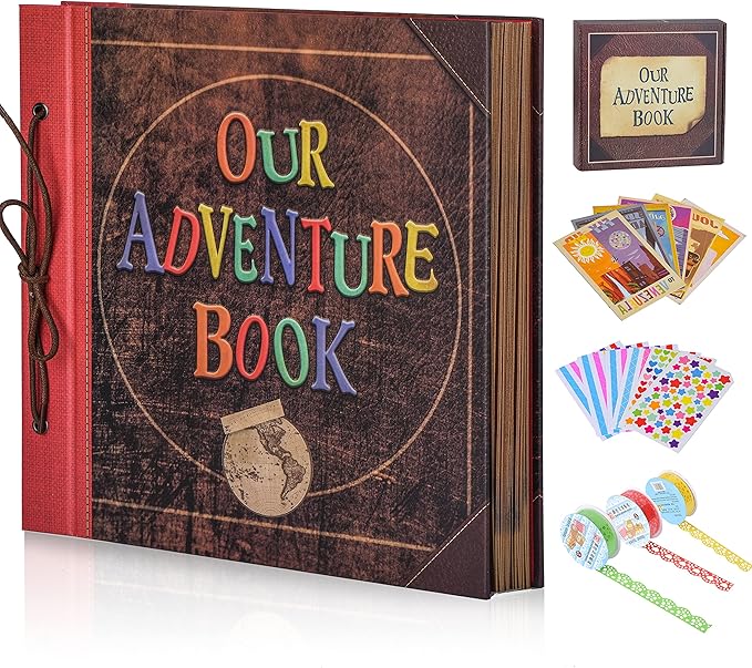 Scrapbook Photo Album, 12x12 Inch Our Adventure Book, 3D Embossed Words Hard Cover Movie Up Travel Album for Anniversary, Wedding, Baby Shower (Scrapbook-Letter)