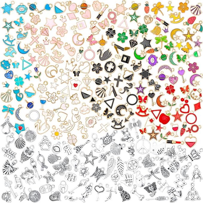 SANNIX 350Pcs Charm for Jewelry Making, Assorted Gold Enamel Charms, Mixed Bulk Tibetan Silver Jewelry Bangle Charm Pendants for DIY Necklace Bracelet Earring Craft Supplies