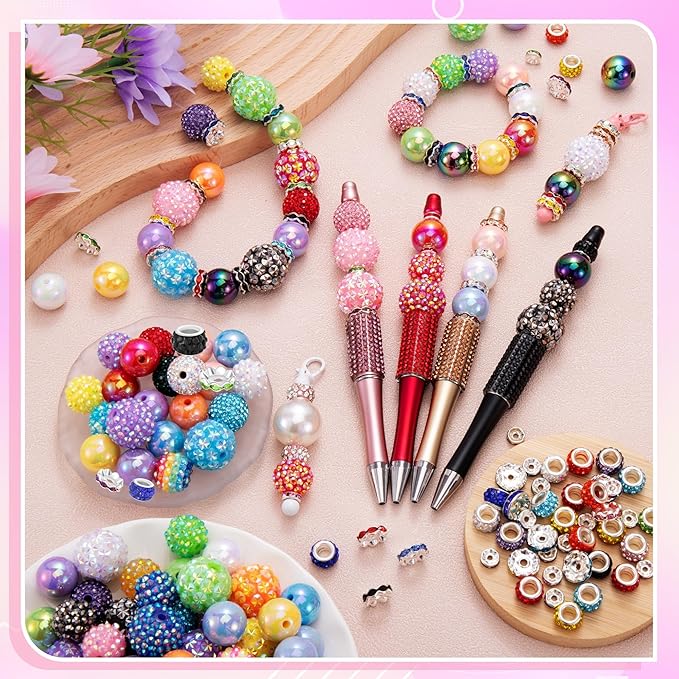 190 Pcs Beads for Pens Making, Included Rondelle Spacer Bead and 16/20mm Bubblegum Beads for Pen, Acrylic Bead for Jewelry Making, Bracelets, Beadable Pens, Christmas Gifts