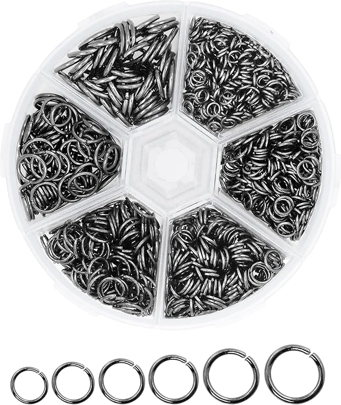 Mandala Crafts Assorted Gunmetal Black Jump Rings Jewelry Findings Metal O Rings for Jewelry Making Supplies - 1200 Small Open Jump Rings Kit for Necklace Earring