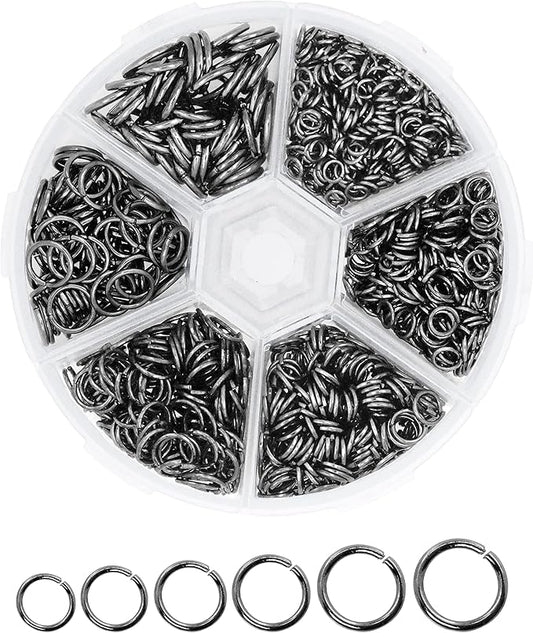 Mandala Crafts Assorted Gunmetal Black Jump Rings Jewelry Findings Metal O Rings for Jewelry Making Supplies - 1200 Small Open Jump Rings Kit for Necklace Earring