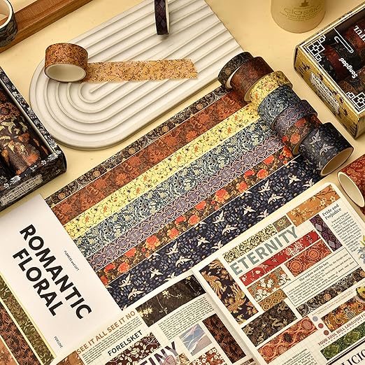 12 Rolls Chinoiserie Washi Tape Set Chinese Arts Adhesive Tapes Geometric Garden Decorative Masking Tape Sets for Craft, Kids, Scrapbook, DIY, Gift Wrapping (Prelude to a Night)