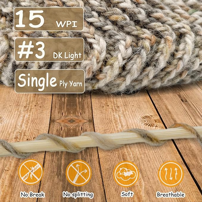 2 Pack Wool Blend Yarn, 2x3.5oz / 285yds, #3 DK, 20% Wool 80% Acrylic, Variegated, Single-Ply Soft Crochet & Knitting Wool Yarn for Sweaters, Scarves, Hats (Smoky Mirage)