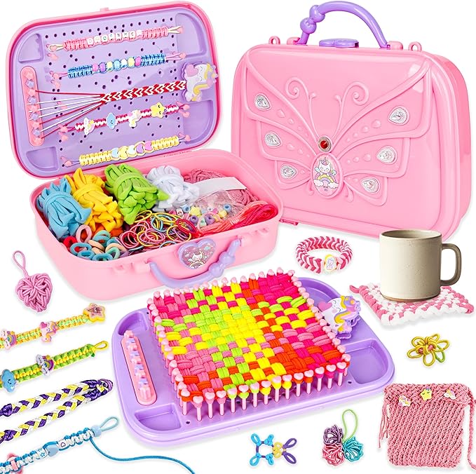 6-in-1 Friendship Bracelet Making Kit, 500+ PCS DIY Bracelet Kit with Weaving Loom, DIY Gifts Ideas for Girls Ages 8-12 Craft Maker Toys Set to Make Bracelets Potholders Pendants Bags Hats Scarves