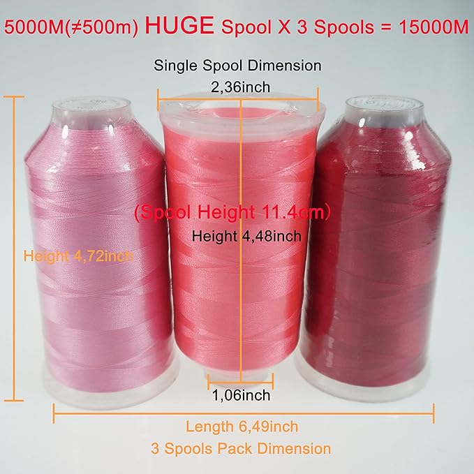 New brothreads - 40 Options- Various Assorted Color Packs of Polyester Embroidery Machine Thread Huge Spool 5000M for All Embroidery Machines -Pink/Rose/Carmine