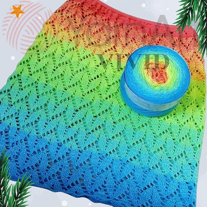 YarnArt Flowers Vivid Gradient Yarn – 55% Cotton 45% Acrylic – Multicolor Ombre for Knitting & Crochet – Lightweight Fine, 250g (8.8 oz), 1094 yds – Rainbow Summer (509)
