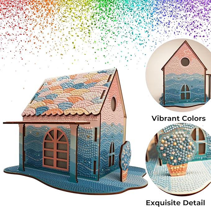 3D Diamond Painting Cabin Kit – DIY Full Drill Miniature House Craft with Rhinestones, Decorative Building Set for Adults & Teens (Mermaid Rainbow Cabin)
