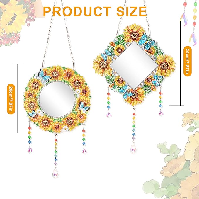 2Pcs Diamond Art Painting Mirror,Special Shaped Crystal DIY Diamond Suncatcher for Beginner Arts Crafts Gifts Home Decor Handmade Gift