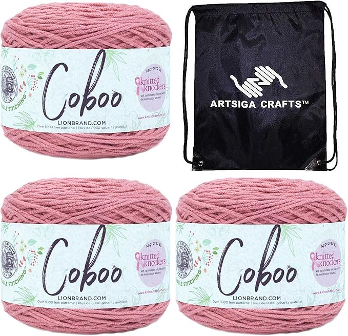 Lion Brand Coboo Terracotta 835-135 (3-Skeins - Same Dye Lot) DK Light Worsted #3 Cotton, Bamboo Yarn for Crocheting and Knitting with Project Bag