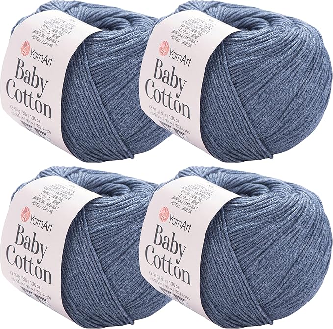 YarnArt Baby Cotton Yarn 4-Pack – Soft Knitting Yarn for Baby & Summer, 50% Cotton 50% Acrylic, 1.76 Oz Each, 180.44 Yds/Skein – Ideal for Amigurumi & Crochet Projects (453)