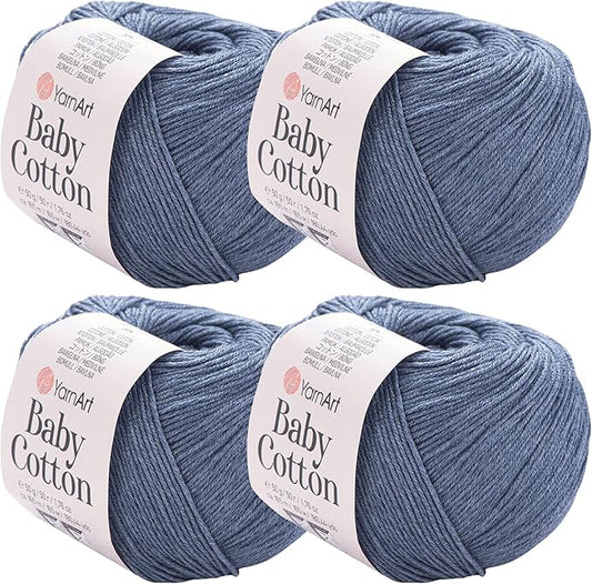 YarnArt Baby Cotton Yarn 4-Pack – Soft Knitting Yarn for Baby & Summer, 50% Cotton 50% Acrylic, 1.76 Oz Each, 180.44 Yds/Skein – Ideal for Amigurumi & Crochet Projects (453)