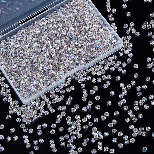 laopottbeads 1200pcs 3mm bicone crystal glass beads for jewelry making, sparkling mini beads for suncatchers, diy bracelets & craft projects (ab phantom purple)