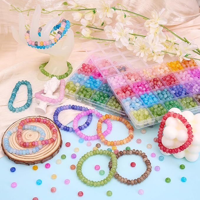 BONNY BOXX 960PCs Rondelle Glass Beads for Jewelry Making, 24 Colors Abacus Crystal Beads (5x8mm), Gemstone Spacer Bead for Bracelets Necklaces Earrings, DIY Crafts Supplies Kit with Organizer Box
