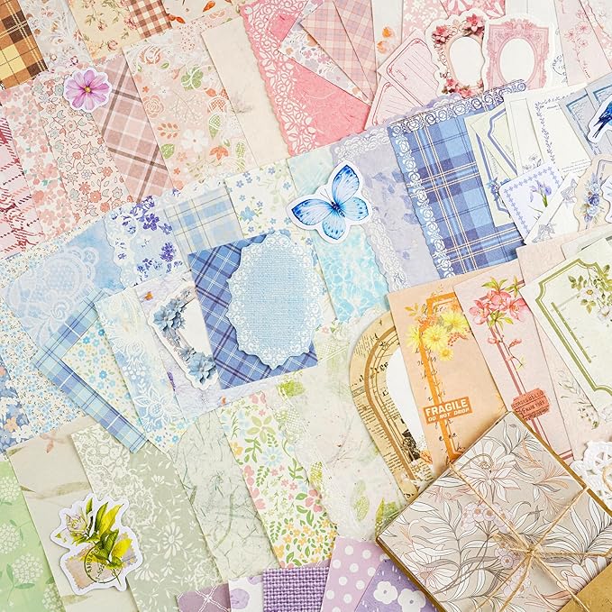 560 Sheets Floral Scrapbook Paper with Stickers Assorted Set, 7 Colors Scrapbooking Paper Vintage Scrapbook Supplies Kit Craft Decorative Papers for DIY Scrapbooks Junk Journals Planner Crafts