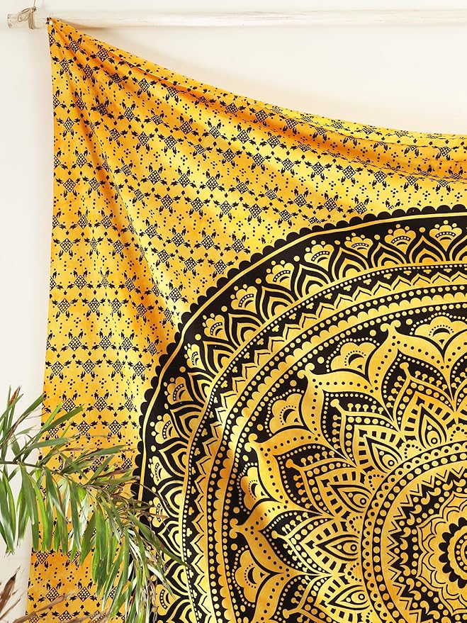 popular handicrafts queen mandala hippie tie dye psychedelic ombre tapestry wall hanging - indian maditation gypsy bohemian hippy dorm room decor yellow 81x88 inch