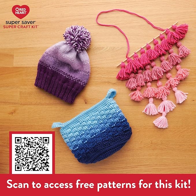 Red Heart Super Saver Yarn Super Craft Kit Gradients, with 12 Pack of 50g/1.7 oz. 4 Medium Worsted Yarn for Knitting & Crocheting, 12 Colors, Perfect for Chunky Sweaters, Blankets, Amigurumi