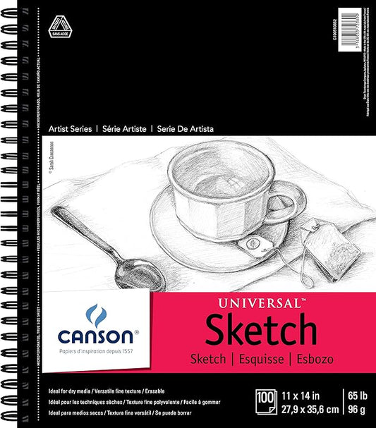 Canson 702-193 Universal Sketch Pad, Side Wire Bound, 11” x 14”, White