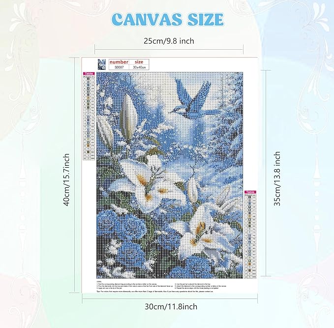 QENSPE Diamond Painting Art Kits, DIY Blue Bird Diamond Art for Adults, 5D Flower Full Drill Painting for Beginner, Round Diamond Dots Paintings Gem Art Crafts Home Wall Decor Gifts 30x40cm