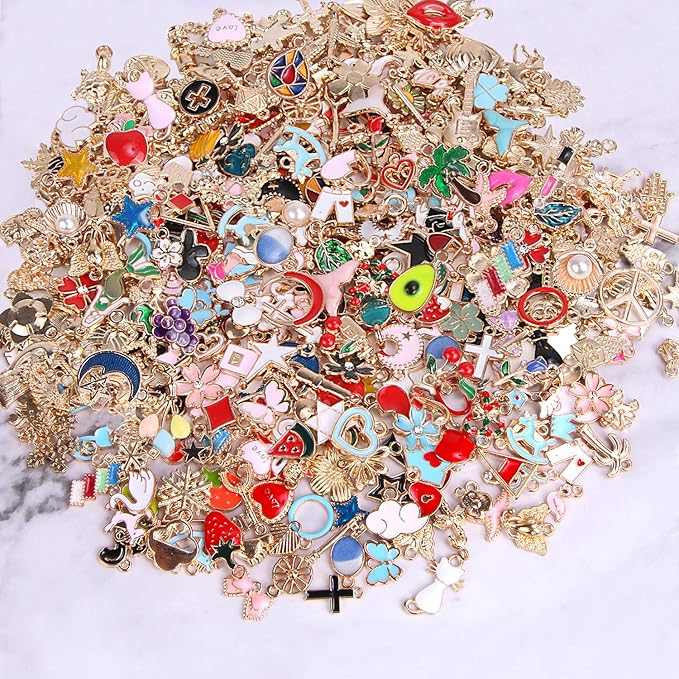 SANNIX 350Pcs Bracelet Charms Jewelry Making Charms Assorted Gold Plated Enamel Pendants for DIY Necklace Bracelet Earring Craft Supplies