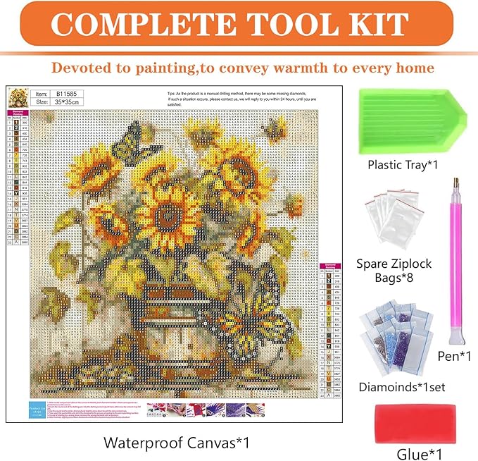 igoodom Diamond Art Kits for Adults, Sunflowers Diamond Art Kits, Full Drill Round Sunflowers Butterfly Diamond Painting Kits, DIY Gem Art and Crafts for Home Wall Decor Gift 14x14inch