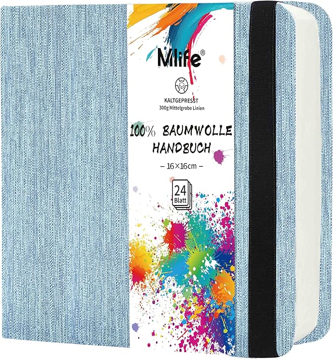Mlife Square Watercolor Sketchbook,100% Cotton,300gsm/140lb,Acid-Free,Watercolor Journal for Artists Adults Students,6.5 * 6.5 Inch(Blue)